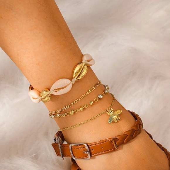 Bee Anklet 4 Piece Set, Bee Pendant Set - Picture 4 of 9